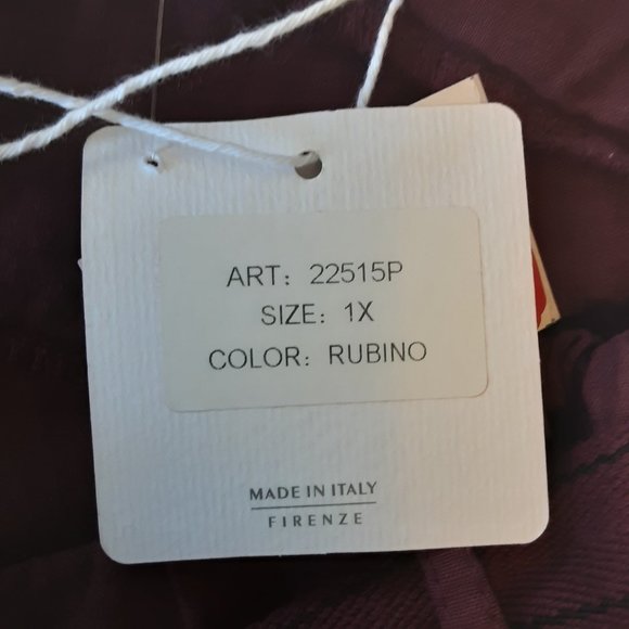 Civico 51 New! Made in Italy Burgundy Wide Linen Cotton Tie-Waist Pants Size 1X - Picture 13 of 16